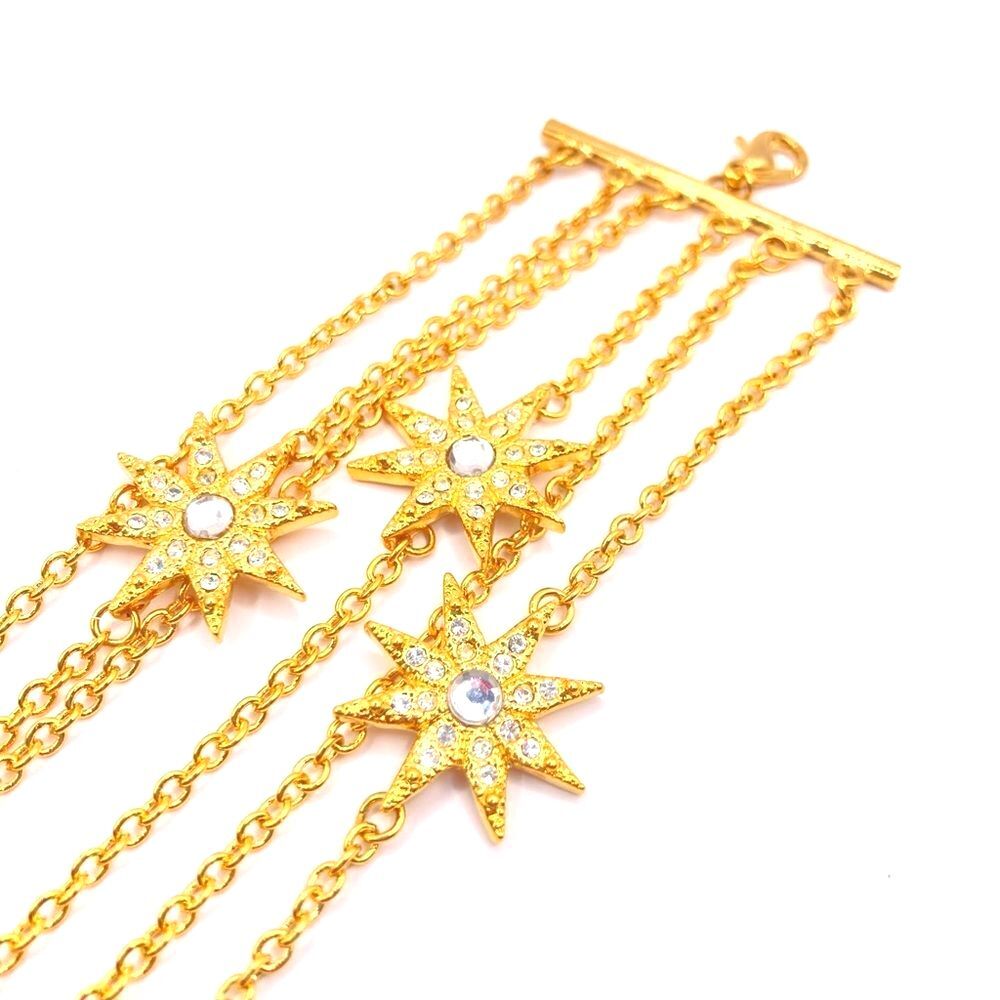 Gold Multi Strand Rhinestone Star Statement Bracelet - Picture 4 of 6